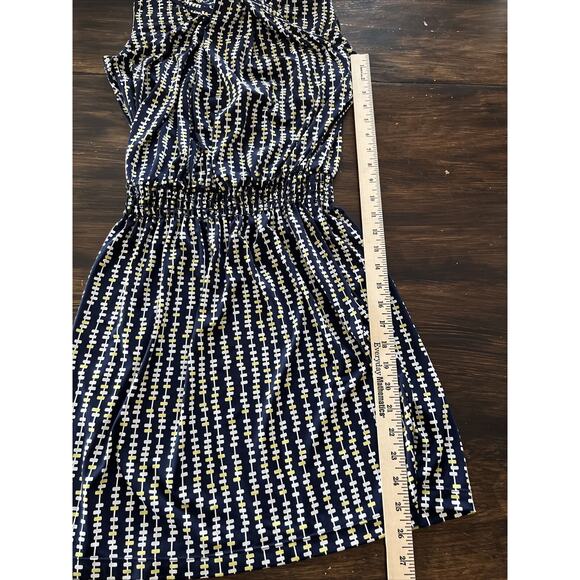 Max Studio Twist Front Halter Dress Blue White Yellow Size Medium - Picture 11 of 13